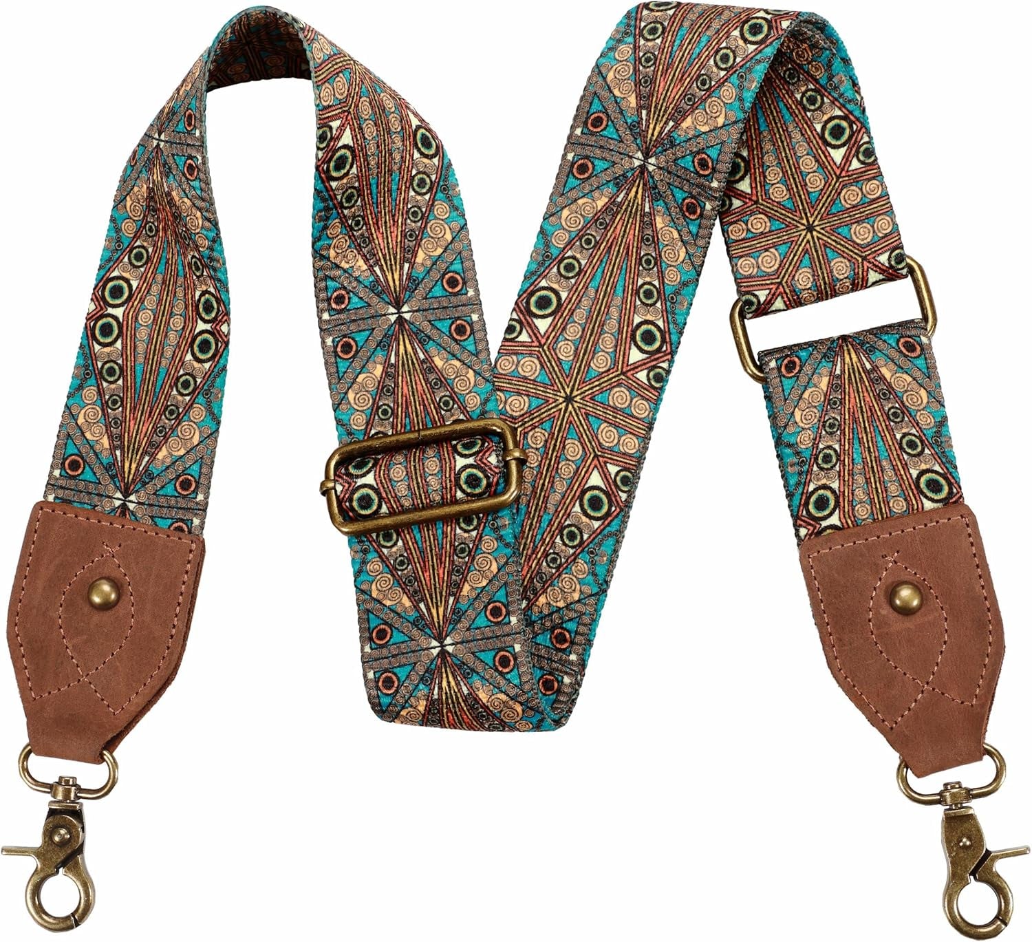 Purse Strap, 2" Crazy Horse Leather End Shoulder Strap Adjustable Replacement,Retro Jacquard Embroidery Multi-Pattern Crossbody Bag Straps for Handbag,Crossbody Bags(White Woven)