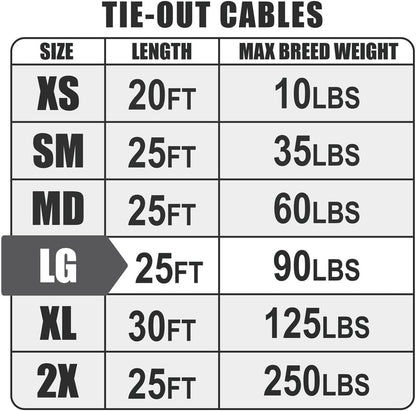 25-Foot Heavy-Duty Dog Tie-Out Cable for Dogs Up to 90 Pounds - Reflective, Rust-Resistant with Quick Release Swivel Clips & 360° Rotating Clasp - Tangle-Free Runner for Yard (Silver, Single)