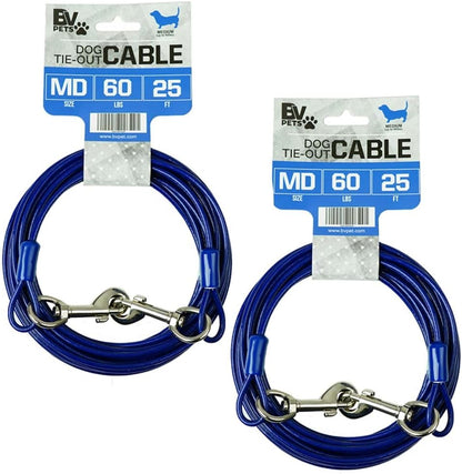 25-Foot Heavy-Duty Dog Tie-Out Cable for Dogs Up to 90 Pounds - Reflective, Rust-Resistant with Quick Release Swivel Clips & 360° Rotating Clasp - Tangle-Free Runner for Yard (Silver, Single)