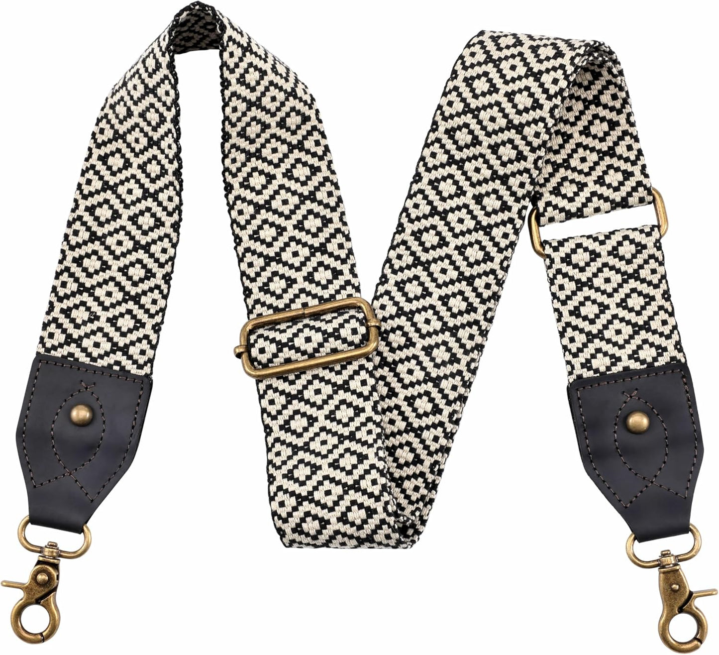 Purse Strap, 2" Crazy Horse Leather End Shoulder Strap Adjustable Replacement,Retro Jacquard Embroidery Multi-Pattern Crossbody Bag Straps for Handbag,Crossbody Bags(White Woven)
