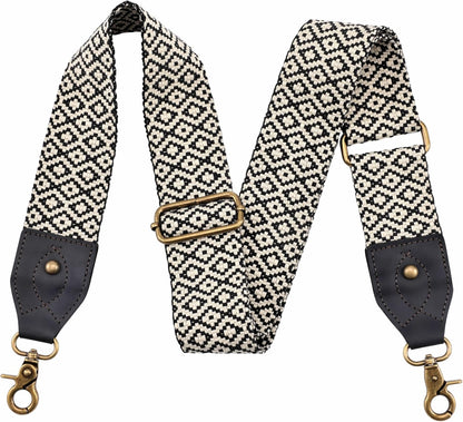 Purse Strap, 2" Crazy Horse Leather End Shoulder Strap Adjustable Replacement,Retro Jacquard Embroidery Multi-Pattern Crossbody Bag Straps for Handbag,Crossbody Bags(White Woven)