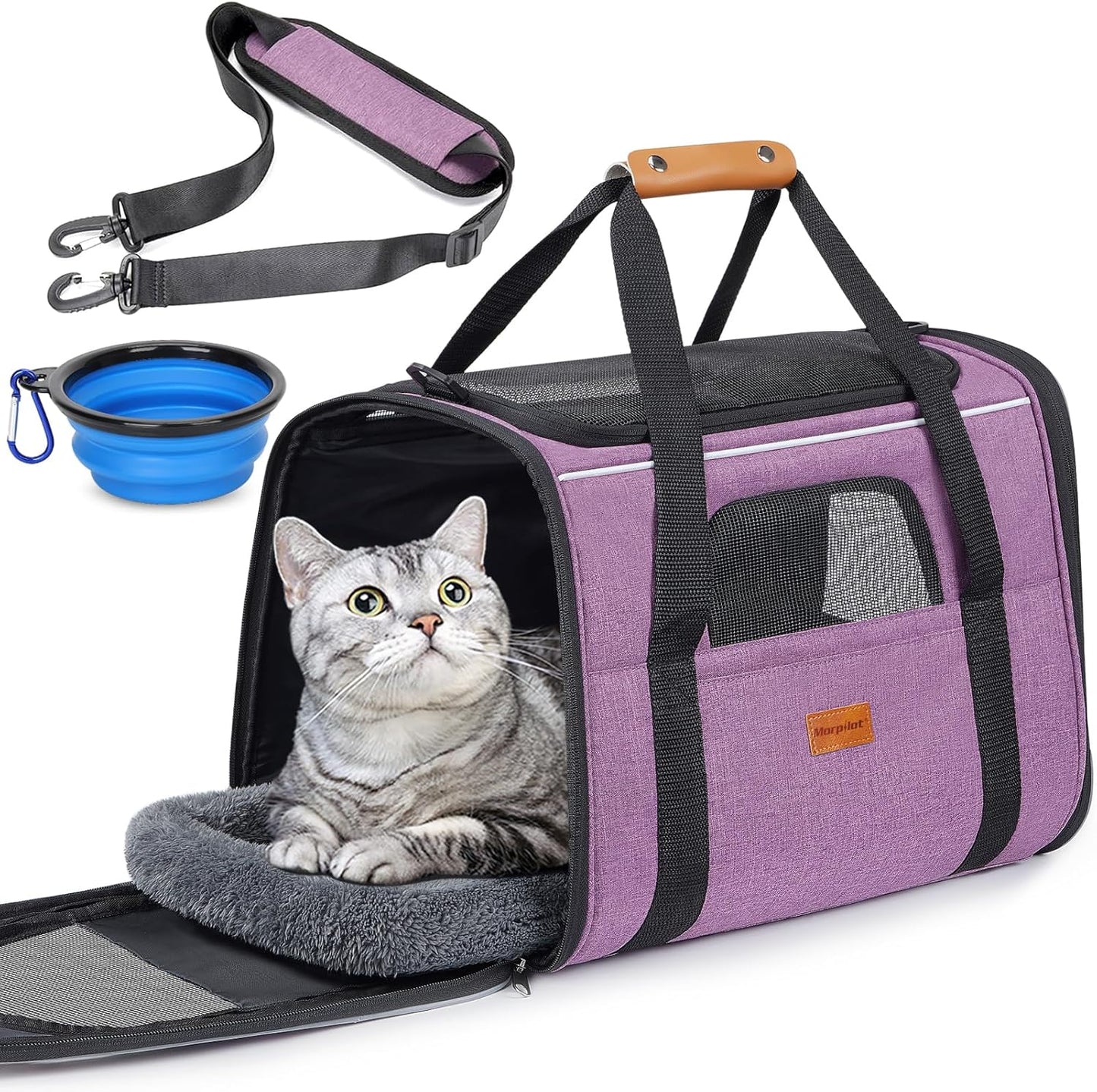 Cat Carrier - Cat Carrier Soft for Medium or Large Cats up to 20Lbs, with Dual-Sided Cushion, Secure Buckle and Foldable Bowl, Dog Carriers for Small Dogs - Pet Carrier (Dark Gray)