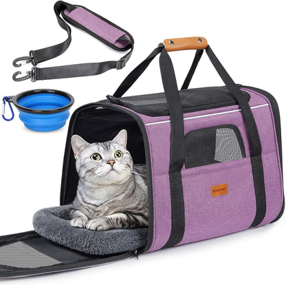 Cat Carrier - Cat Carrier Soft for Medium or Large Cats up to 20Lbs, with Dual-Sided Cushion, Secure Buckle and Foldable Bowl, Dog Carriers for Small Dogs - Pet Carrier (Dark Gray)