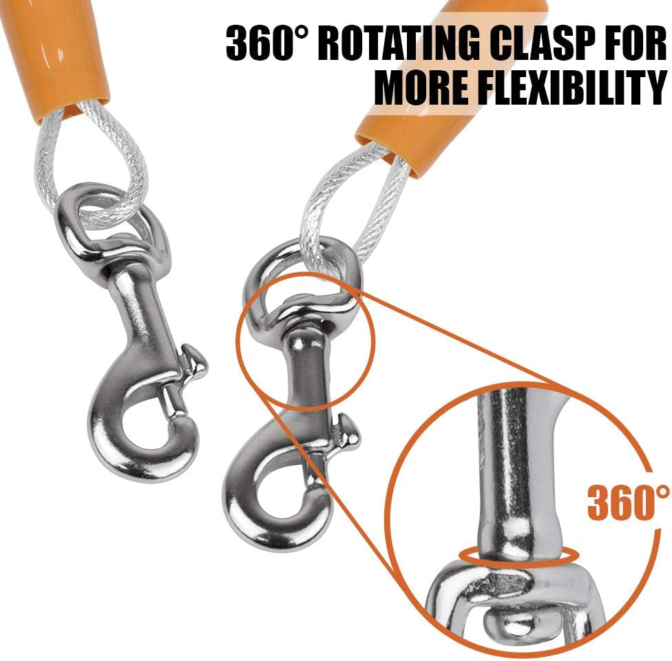 25-Foot Heavy-Duty Dog Tie-Out Cable for Dogs Up to 90 Pounds - Reflective, Rust-Resistant with Quick Release Swivel Clips & 360° Rotating Clasp - Tangle-Free Runner for Yard (Silver, Single)