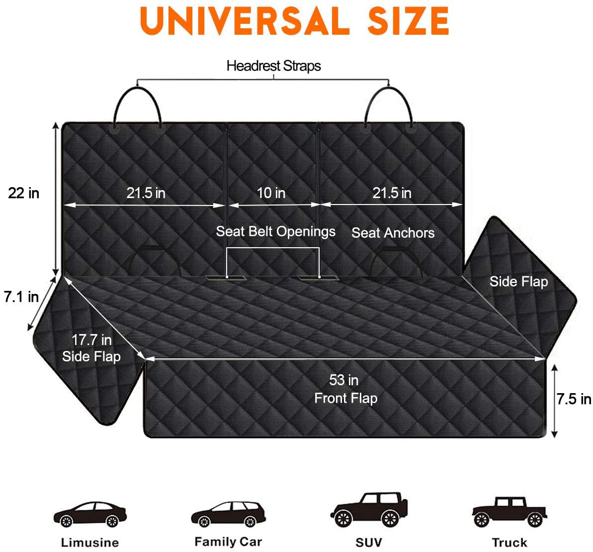 Waterproof Dog Car Seat Cover - Non-Slip Back Seat Protector for Cars, Trucks, and SUVs, Compatible with Middle Armrest - Black