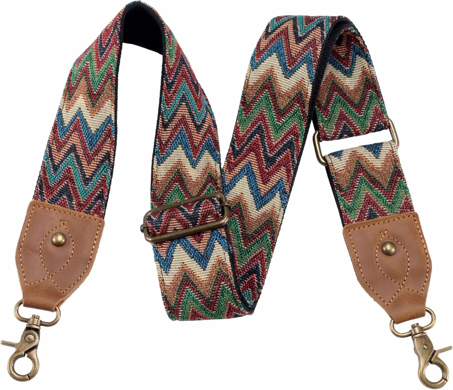 Purse Strap, 2" Crazy Horse Leather End Shoulder Strap Adjustable Replacement,Retro Jacquard Embroidery Multi-Pattern Crossbody Bag Straps for Handbag,Crossbody Bags(White Woven)