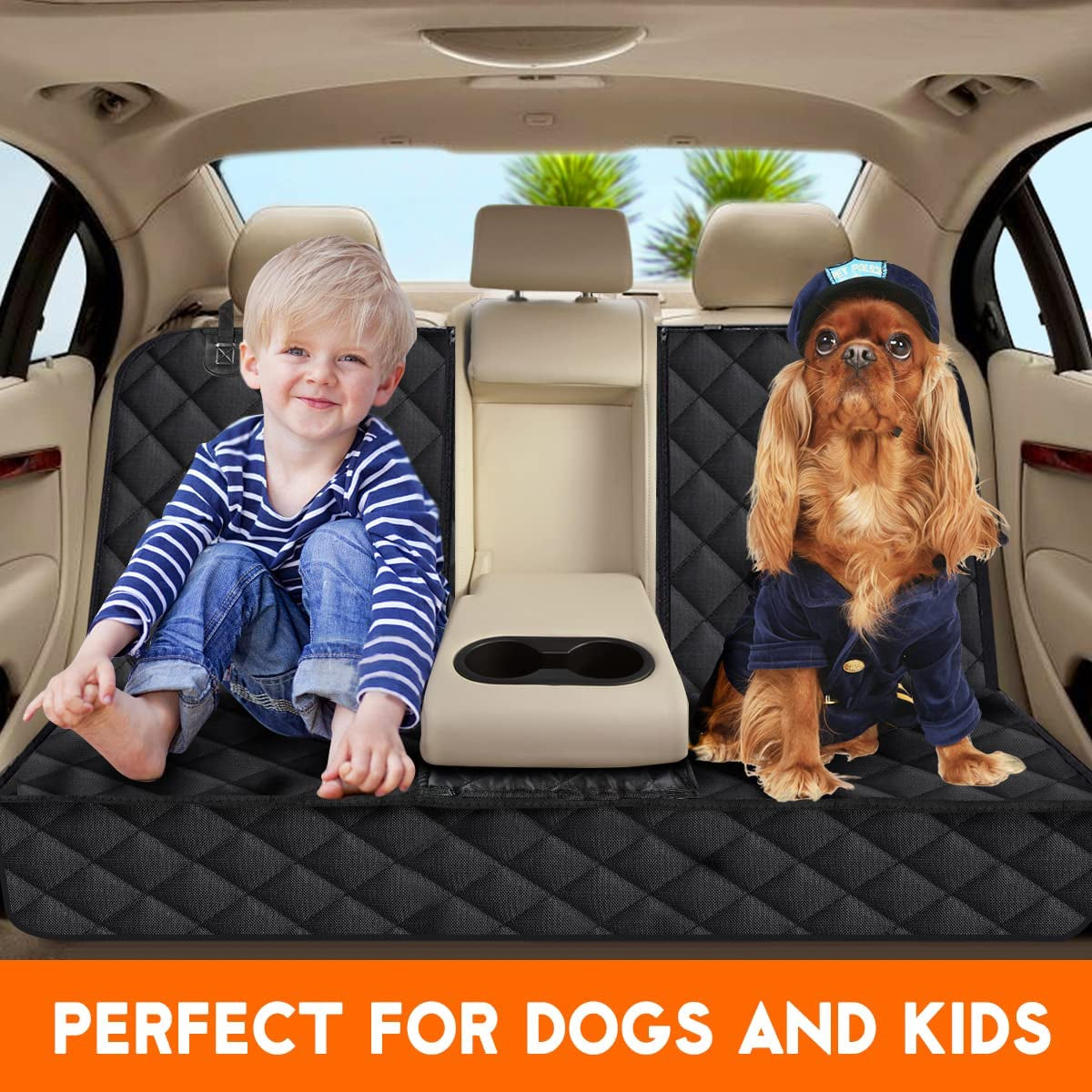 Waterproof Dog Car Seat Cover - Non-Slip Back Seat Protector for Cars, Trucks, and SUVs, Compatible with Middle Armrest - Black