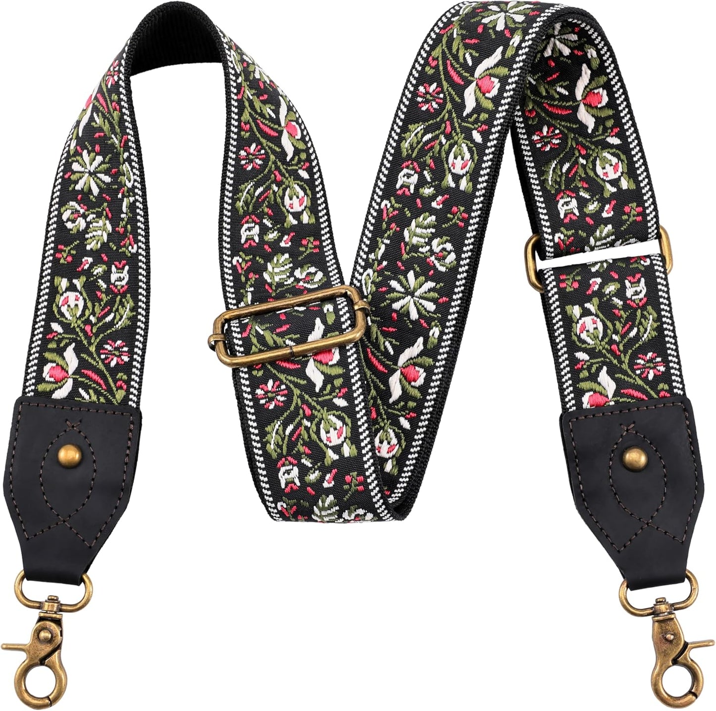 Purse Strap, 2" Crazy Horse Leather End Shoulder Strap Adjustable Replacement,Retro Jacquard Embroidery Multi-Pattern Crossbody Bag Straps for Handbag,Crossbody Bags(White Woven)