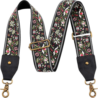 Purse Strap, 2" Crazy Horse Leather End Shoulder Strap Adjustable Replacement,Retro Jacquard Embroidery Multi-Pattern Crossbody Bag Straps for Handbag,Crossbody Bags(White Woven)
