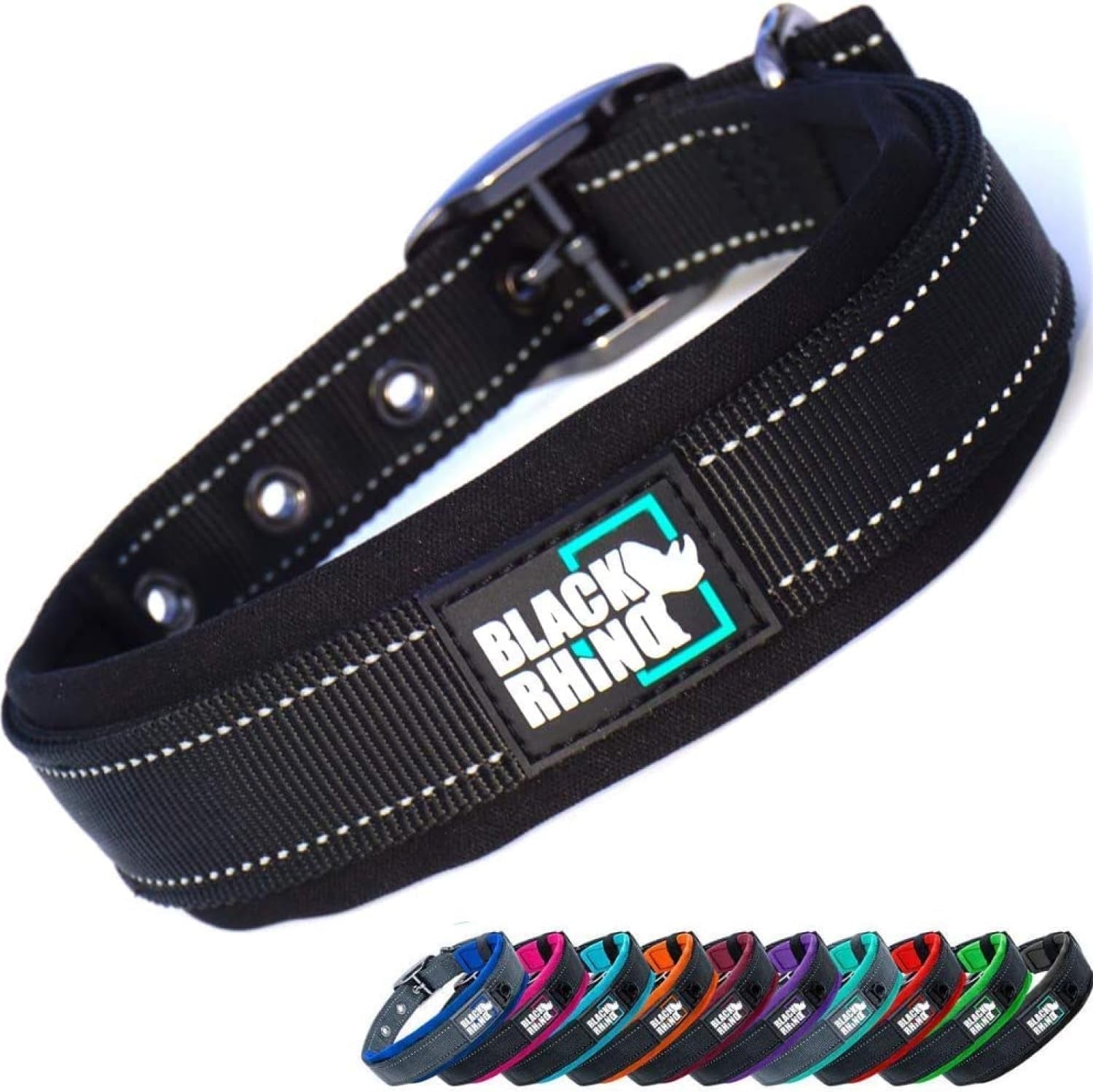 Medium Dog Collar - Adjustable Reflective Heavy-Duty Design with Ultra-Soft Neoprene Padding - Weatherproof and Durable - Perfect for Active Dogs - Aqua and Gray