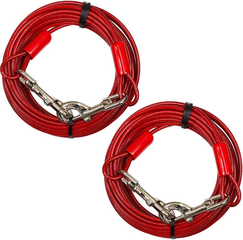 25-Foot Heavy-Duty Dog Tie-Out Cable for Dogs Up to 90 Pounds - Reflective, Rust-Resistant with Quick Release Swivel Clips & 360° Rotating Clasp - Tangle-Free Runner for Yard (Silver, Single)