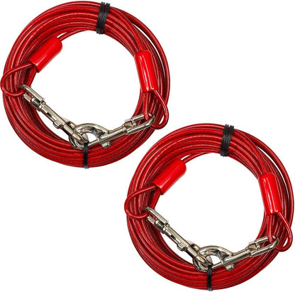 25-Foot Heavy-Duty Dog Tie-Out Cable for Dogs Up to 90 Pounds - Reflective, Rust-Resistant with Quick Release Swivel Clips & 360° Rotating Clasp - Tangle-Free Runner for Yard (Silver, Single)