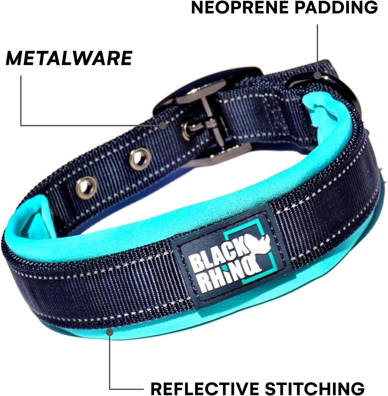 Medium Dog Collar - Adjustable Reflective Heavy-Duty Design with Ultra-Soft Neoprene Padding - Weatherproof and Durable - Perfect for Active Dogs - Aqua and Gray
