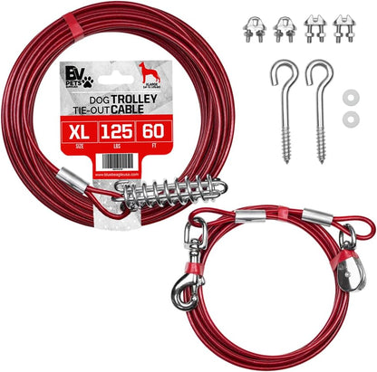 25-Foot Heavy-Duty Dog Tie-Out Cable for Dogs Up to 90 Pounds - Reflective, Rust-Resistant with Quick Release Swivel Clips & 360° Rotating Clasp - Tangle-Free Runner for Yard (Silver, Single)