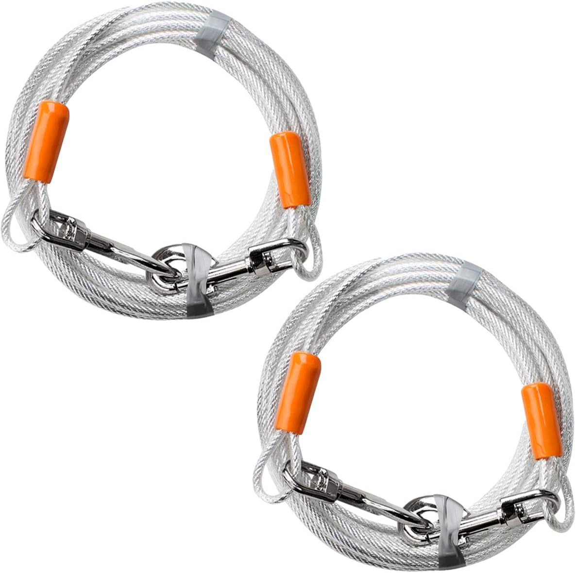 25-Foot Heavy-Duty Dog Tie-Out Cable for Dogs Up to 90 Pounds - Reflective, Rust-Resistant with Quick Release Swivel Clips & 360° Rotating Clasp - Tangle-Free Runner for Yard (Silver, Single)