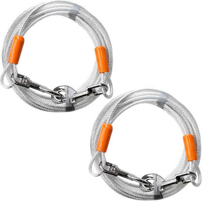 25-Foot Heavy-Duty Dog Tie-Out Cable for Dogs Up to 90 Pounds - Reflective, Rust-Resistant with Quick Release Swivel Clips & 360° Rotating Clasp - Tangle-Free Runner for Yard (Silver, Single)