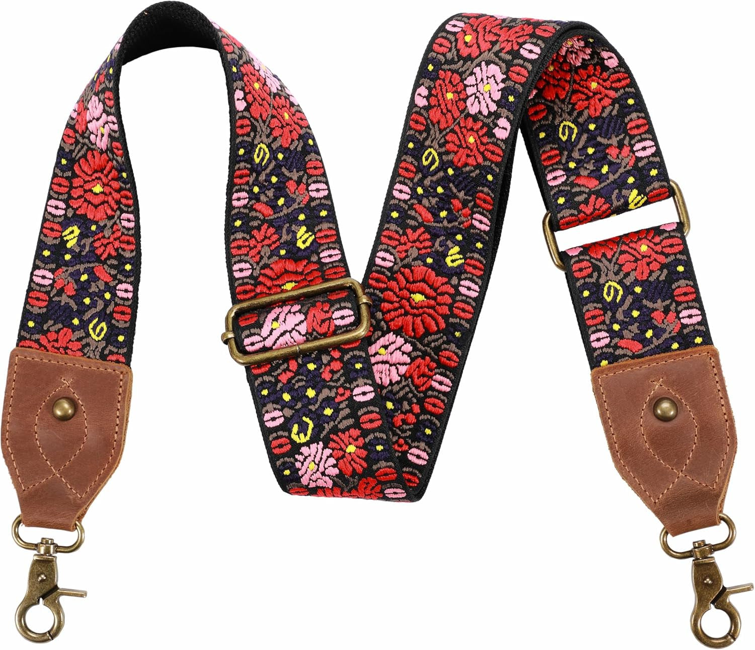 Purse Strap, 2" Crazy Horse Leather End Shoulder Strap Adjustable Replacement,Retro Jacquard Embroidery Multi-Pattern Crossbody Bag Straps for Handbag,Crossbody Bags(White Woven)