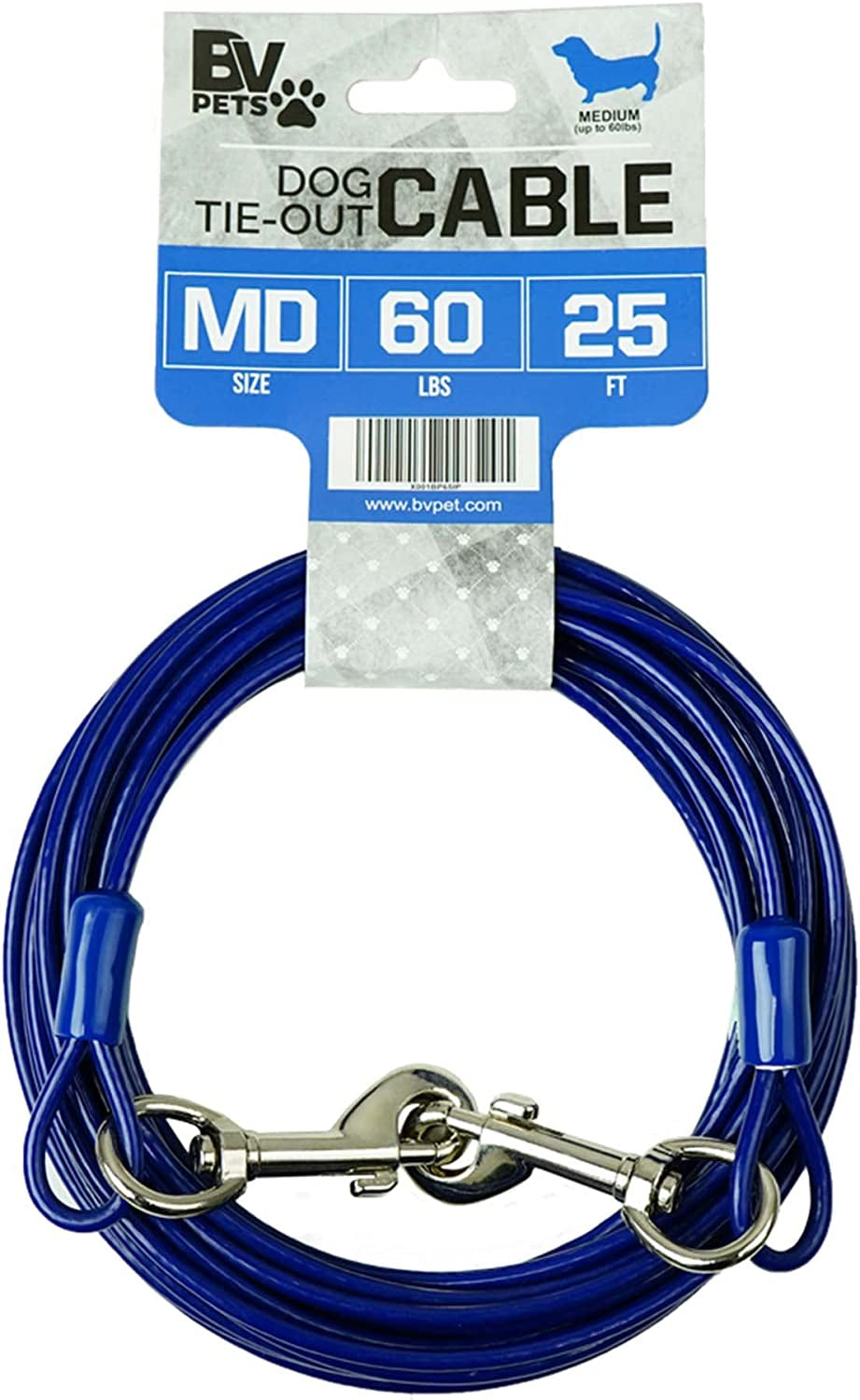 25-Foot Heavy-Duty Dog Tie-Out Cable for Dogs Up to 90 Pounds - Reflective, Rust-Resistant with Quick Release Swivel Clips & 360° Rotating Clasp - Tangle-Free Runner for Yard (Silver, Single)