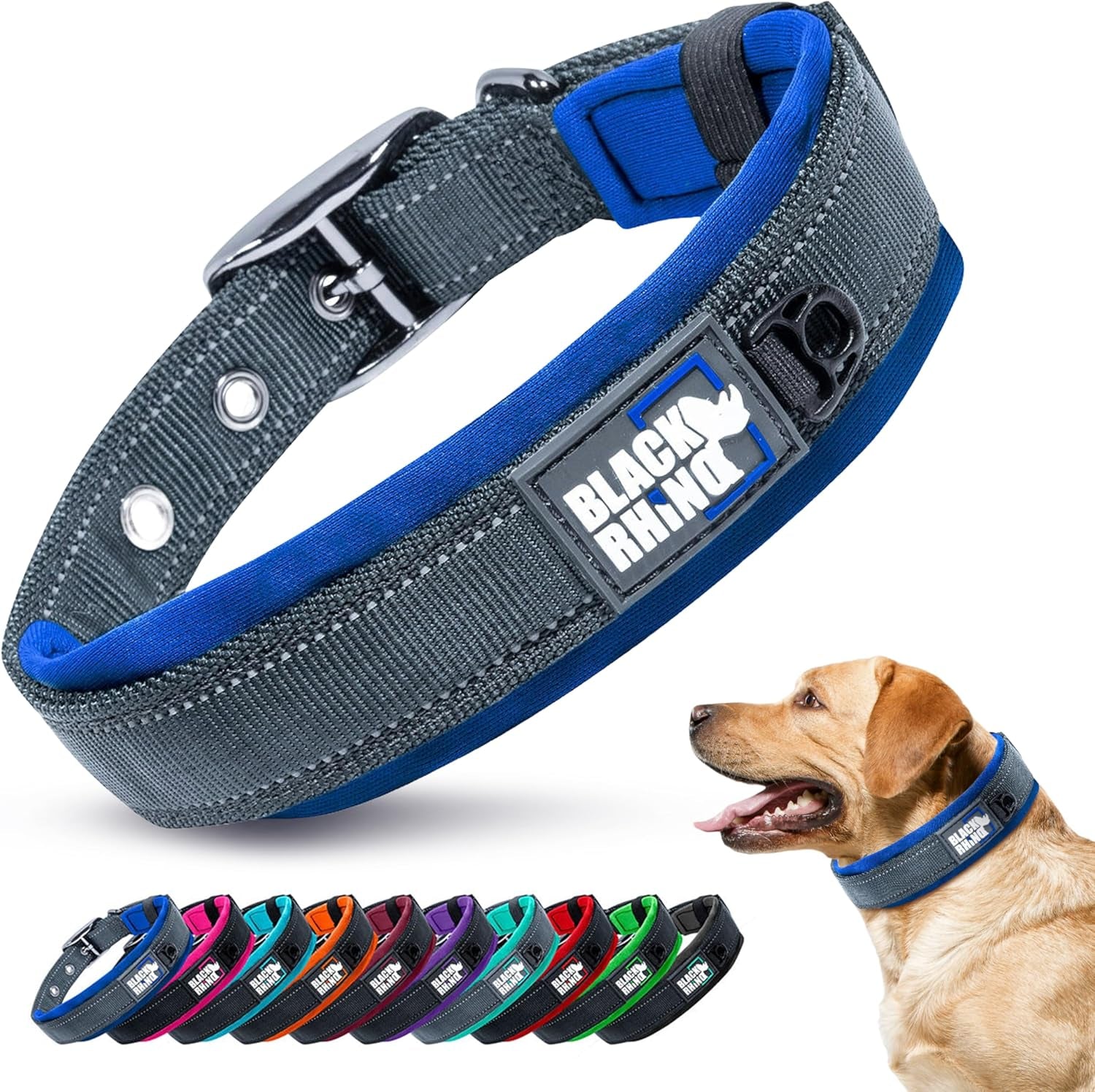 Medium Dog Collar - Adjustable Reflective Heavy-Duty Design with Ultra-Soft Neoprene Padding - Weatherproof and Durable - Perfect for Active Dogs - Aqua and Gray