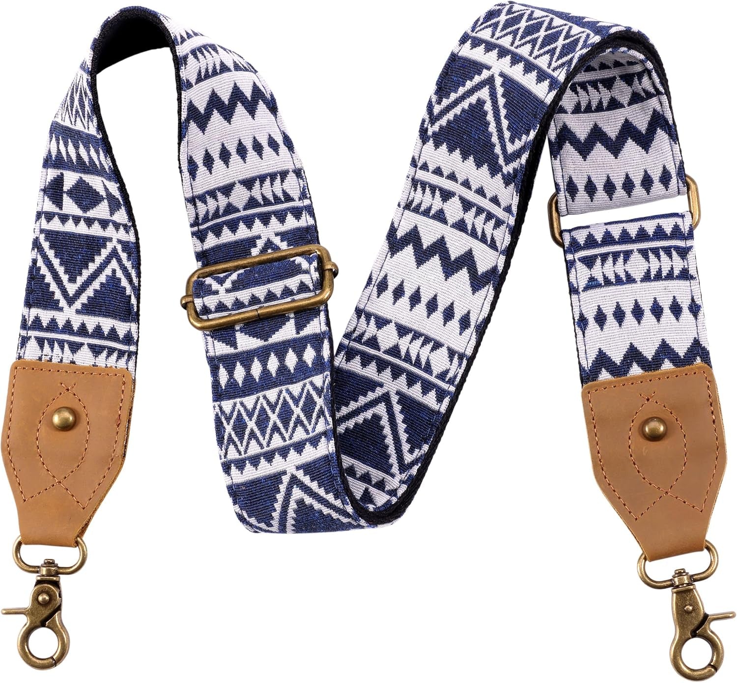 Purse Strap, 2" Crazy Horse Leather End Shoulder Strap Adjustable Replacement,Retro Jacquard Embroidery Multi-Pattern Crossbody Bag Straps for Handbag,Crossbody Bags(White Woven)