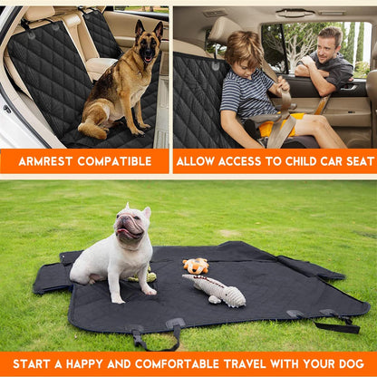 Waterproof Dog Car Seat Cover - Non-Slip Back Seat Protector for Cars, Trucks, and SUVs, Compatible with Middle Armrest - Black