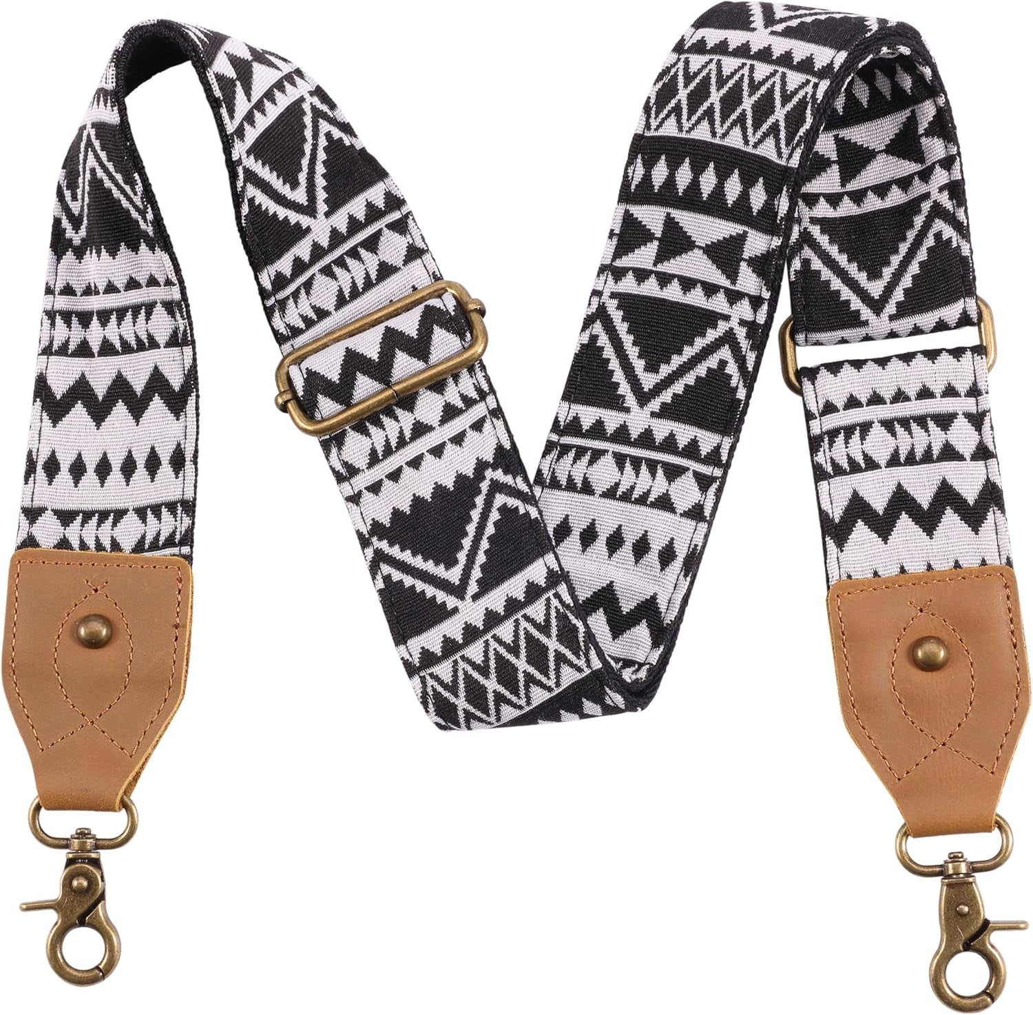 Purse Strap, 2" Crazy Horse Leather End Shoulder Strap Adjustable Replacement,Retro Jacquard Embroidery Multi-Pattern Crossbody Bag Straps for Handbag,Crossbody Bags(White Woven)
