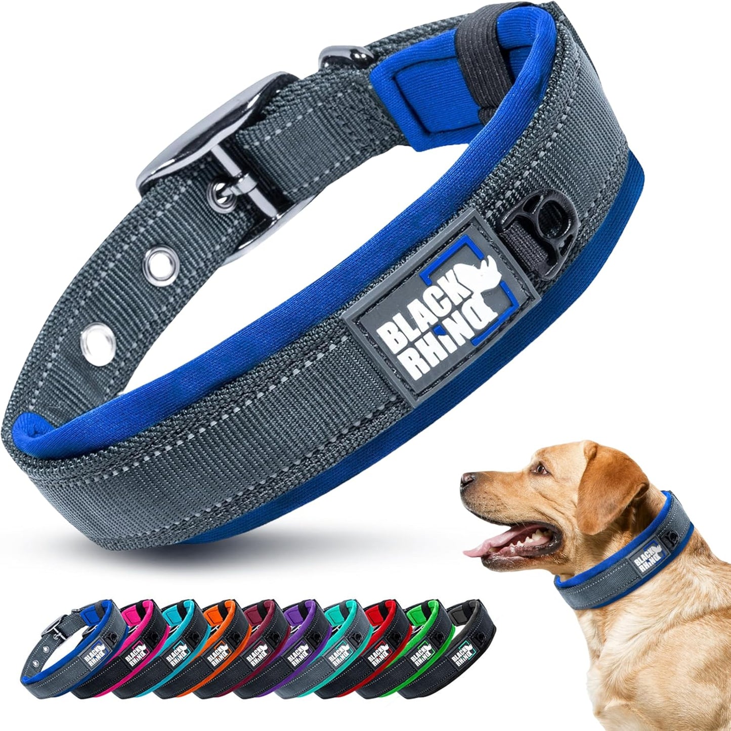 Medium Dog Collar - Adjustable Reflective Heavy-Duty Design with Ultra-Soft Neoprene Padding - Weatherproof and Durable - Perfect for Active Dogs - Aqua and Gray