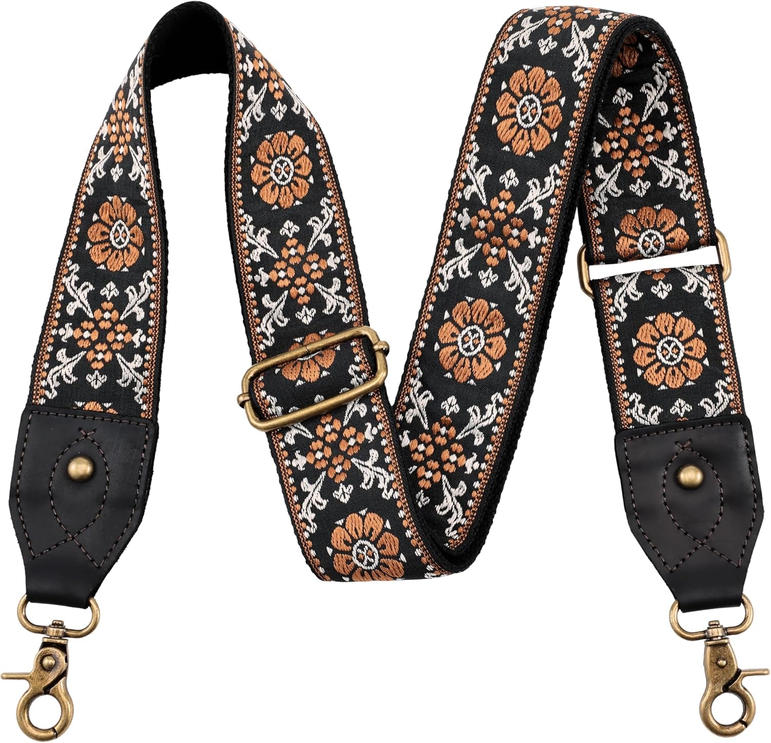 Purse Strap, 2" Crazy Horse Leather End Shoulder Strap Adjustable Replacement,Retro Jacquard Embroidery Multi-Pattern Crossbody Bag Straps for Handbag,Crossbody Bags(White Woven)