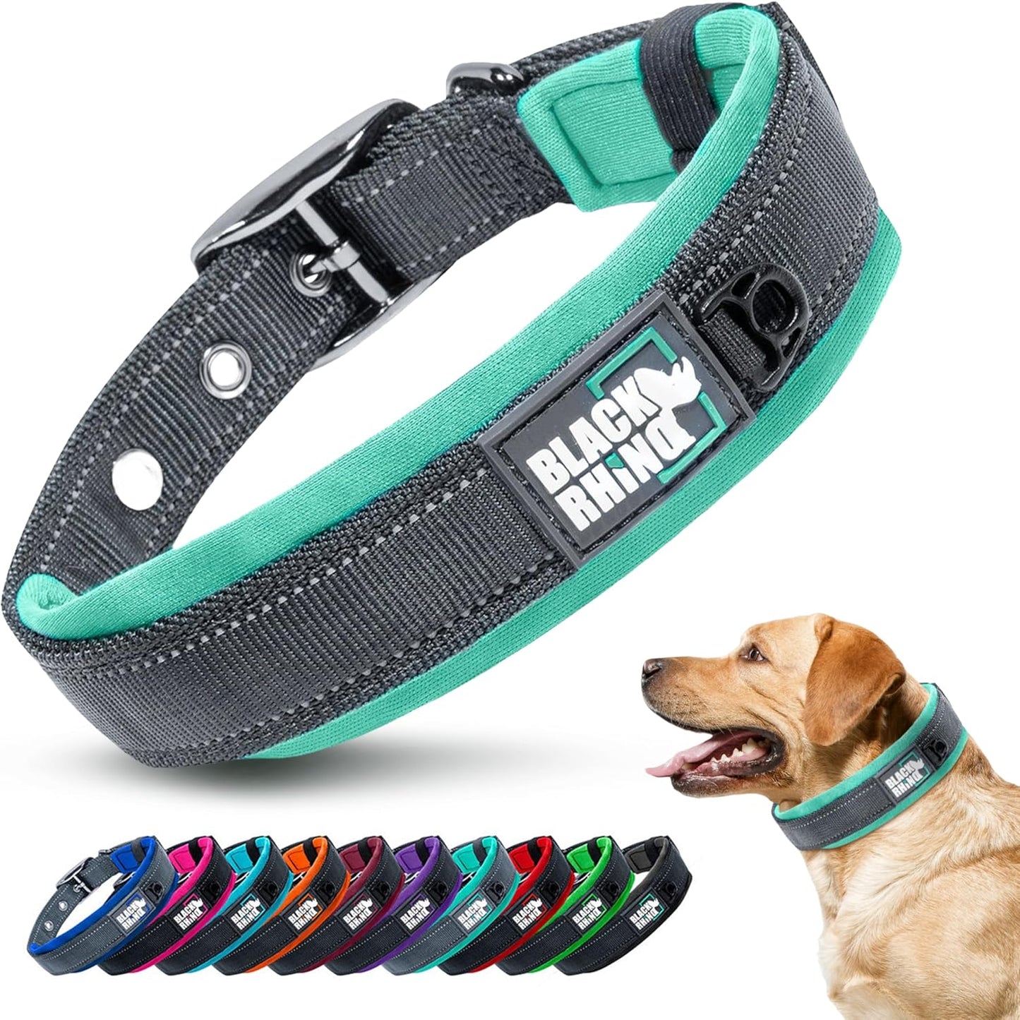 Medium Dog Collar - Adjustable Reflective Heavy-Duty Design with Ultra-Soft Neoprene Padding - Weatherproof and Durable - Perfect for Active Dogs - Aqua and Gray