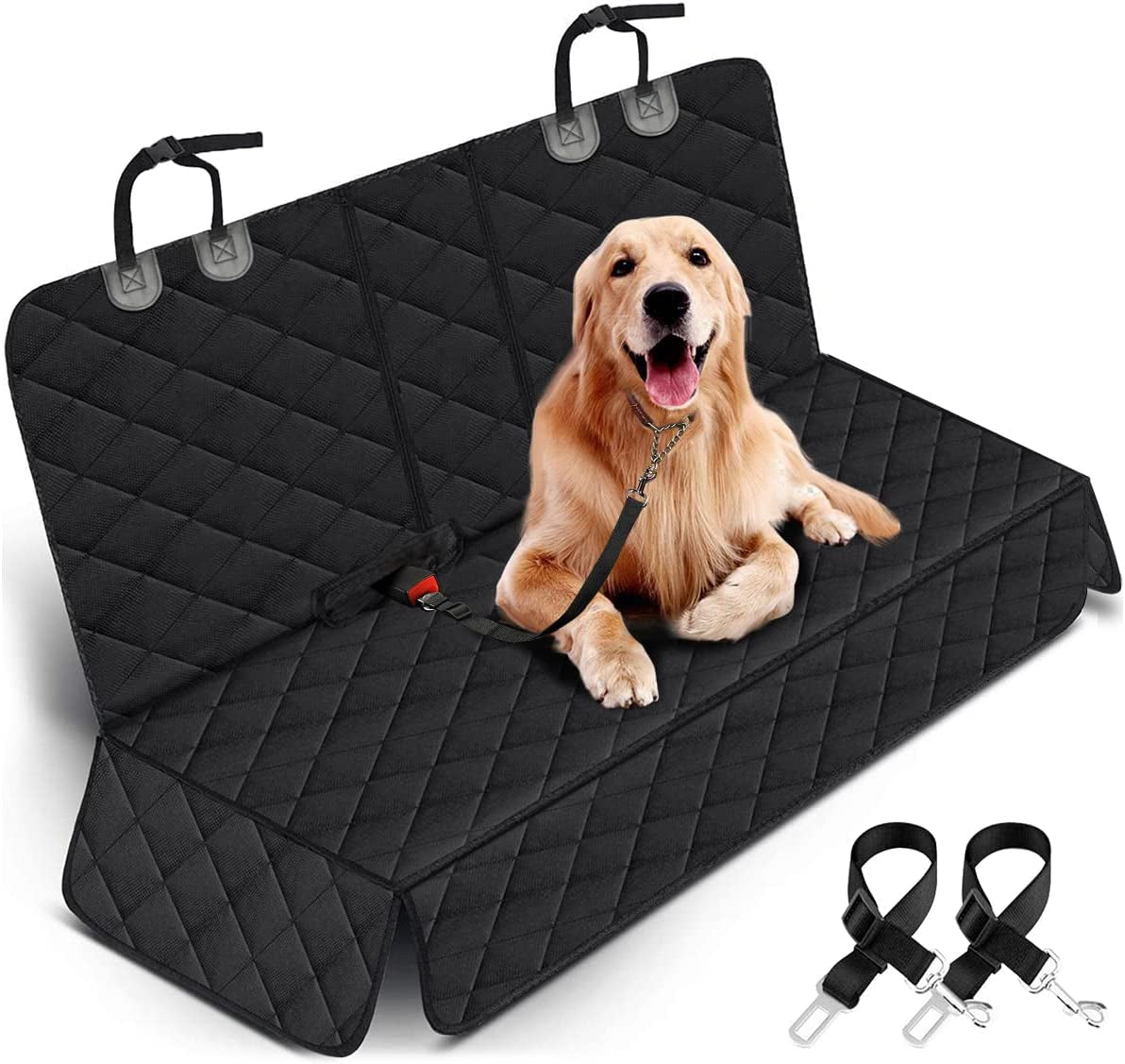Waterproof Dog Car Seat Cover - Non-Slip Back Seat Protector for Cars, Trucks, and SUVs, Compatible with Middle Armrest - Black