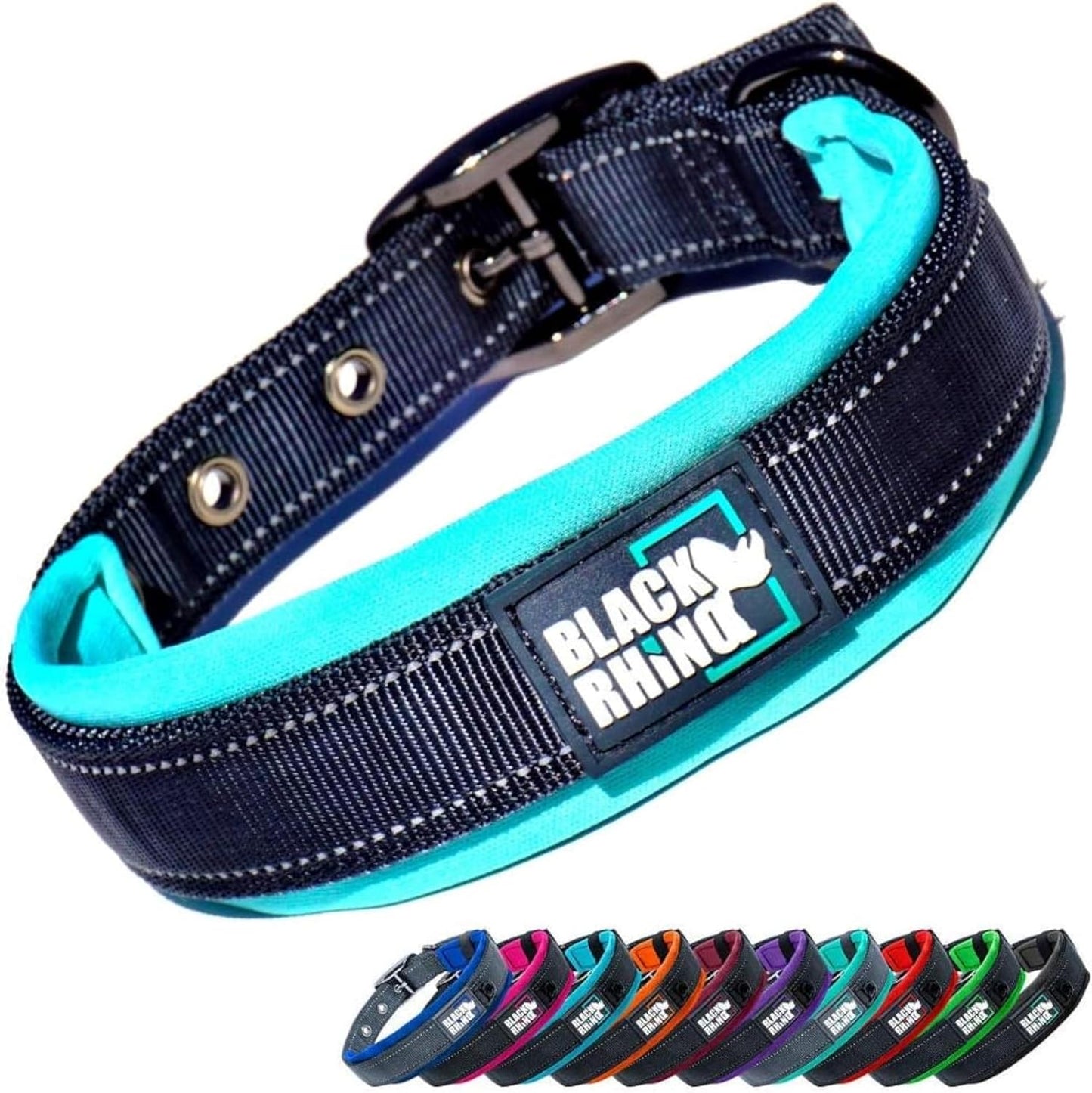 Medium Dog Collar - Adjustable Reflective Heavy-Duty Design with Ultra-Soft Neoprene Padding - Weatherproof and Durable - Perfect for Active Dogs - Aqua and Gray