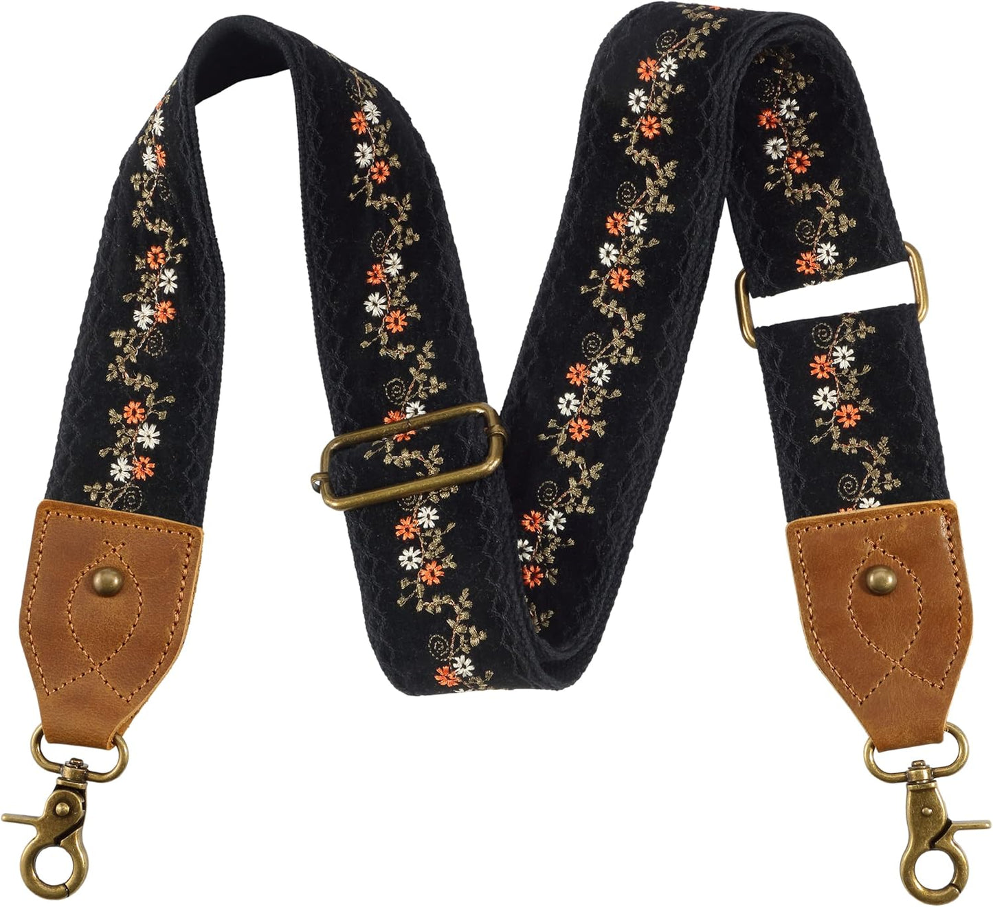 Purse Strap, 2" Crazy Horse Leather End Shoulder Strap Adjustable Replacement,Retro Jacquard Embroidery Multi-Pattern Crossbody Bag Straps for Handbag,Crossbody Bags(White Woven)