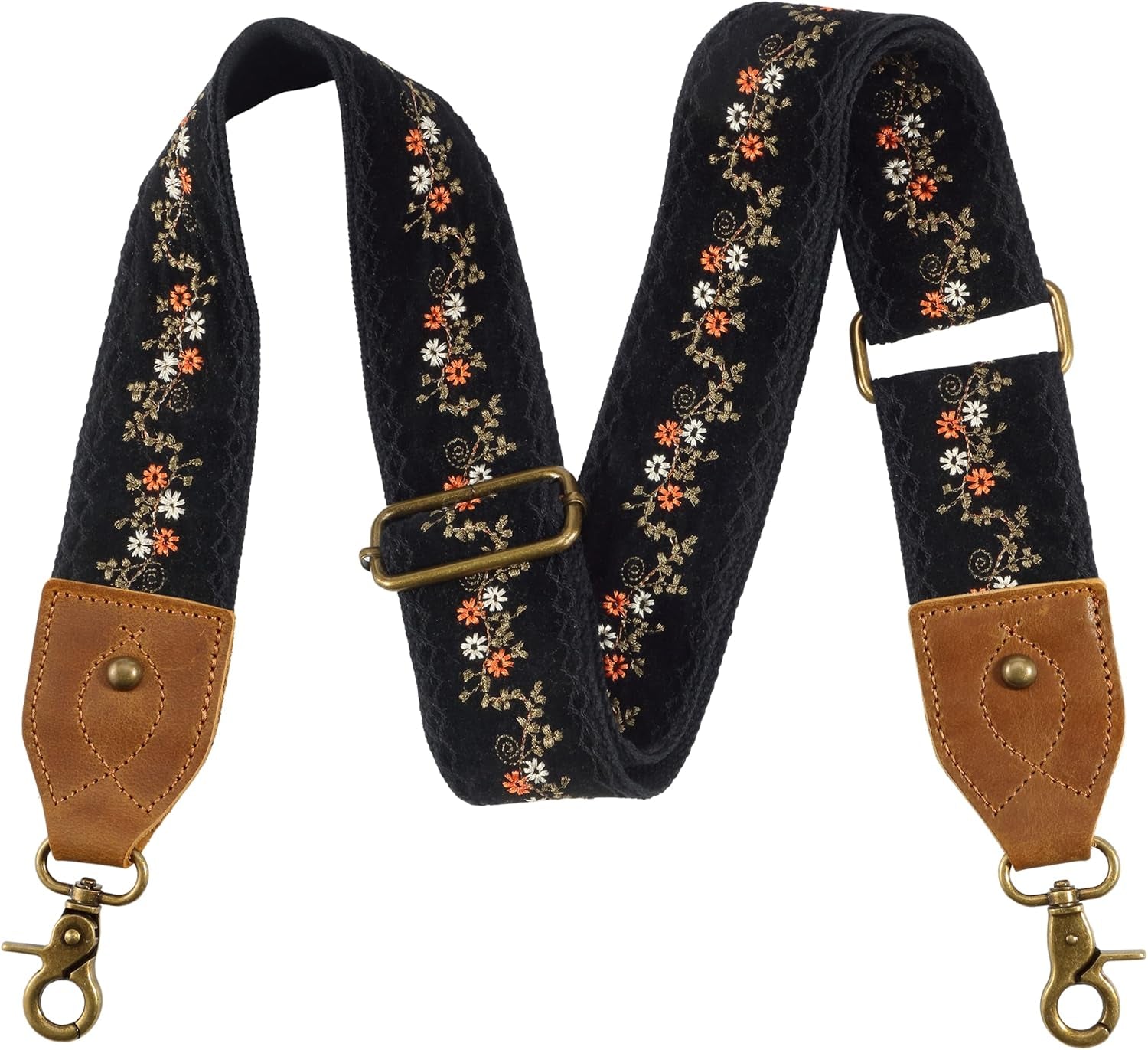 Purse Strap, 2" Crazy Horse Leather End Shoulder Strap Adjustable Replacement,Retro Jacquard Embroidery Multi-Pattern Crossbody Bag Straps for Handbag,Crossbody Bags(White Woven)