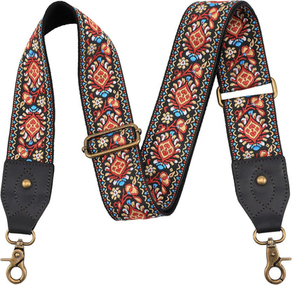 Purse Strap, 2" Crazy Horse Leather End Shoulder Strap Adjustable Replacement,Retro Jacquard Embroidery Multi-Pattern Crossbody Bag Straps for Handbag,Crossbody Bags(White Woven)