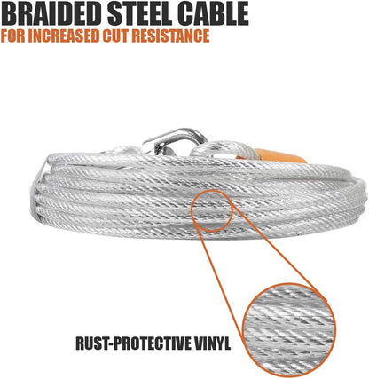 25-Foot Heavy-Duty Dog Tie-Out Cable for Dogs Up to 90 Pounds - Reflective, Rust-Resistant with Quick Release Swivel Clips & 360° Rotating Clasp - Tangle-Free Runner for Yard (Silver, Single)