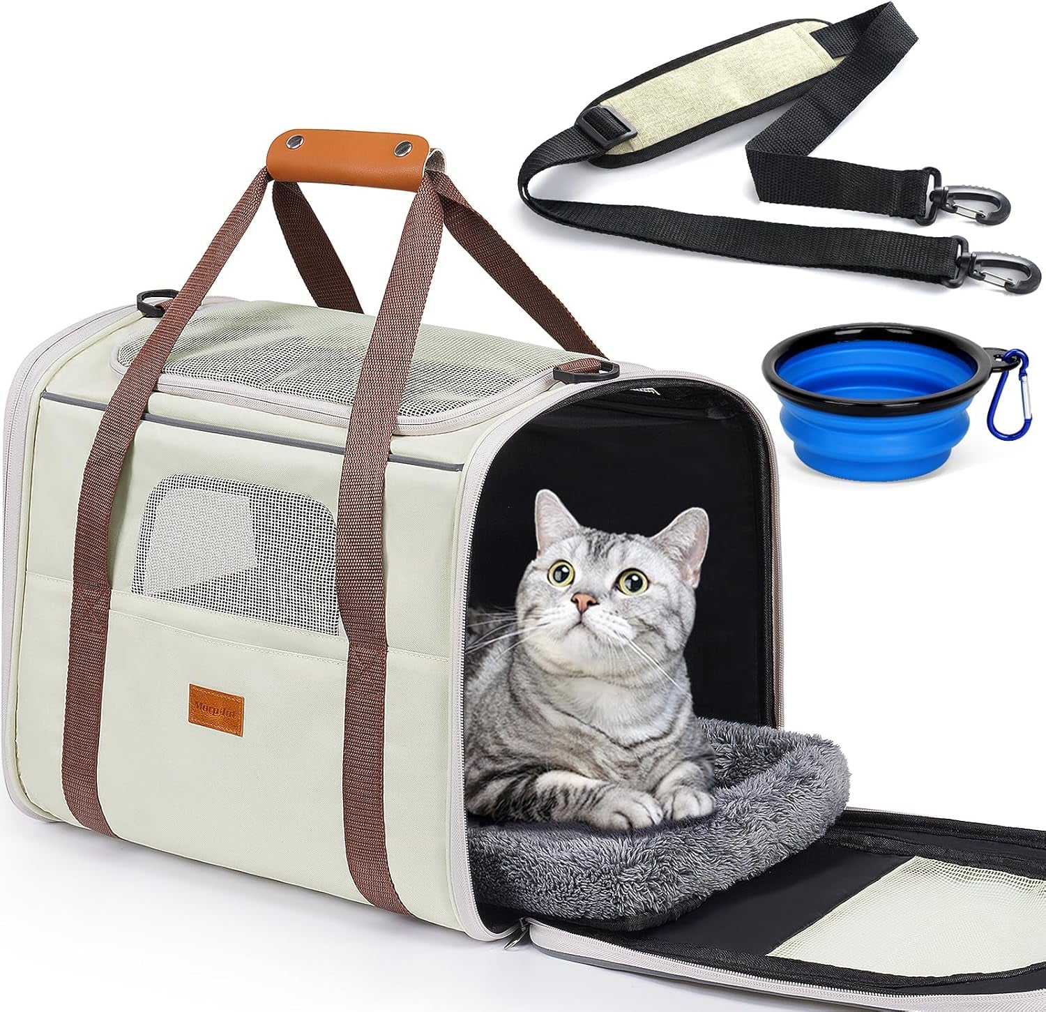 Cat Carrier - Cat Carrier Soft for Medium or Large Cats up to 20Lbs, with Dual-Sided Cushion, Secure Buckle and Foldable Bowl, Dog Carriers for Small Dogs - Pet Carrier (Dark Gray)