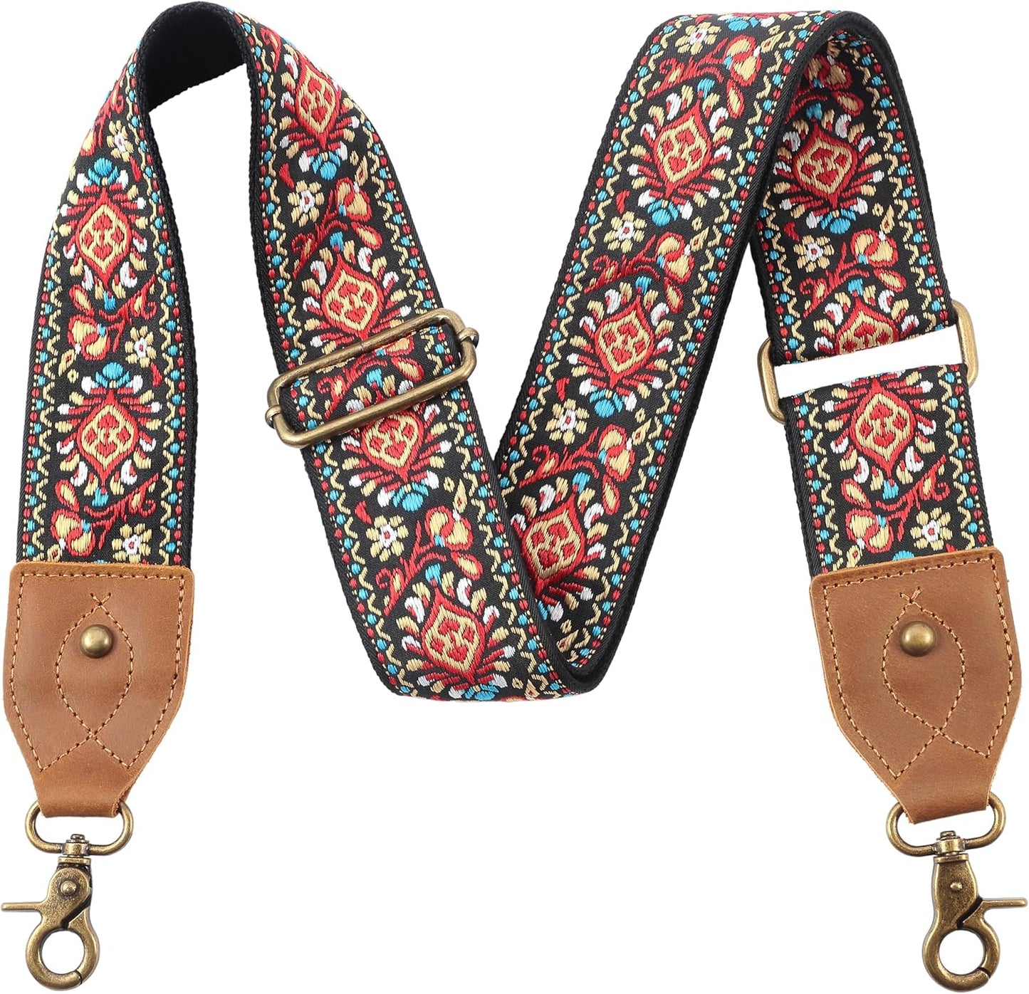 Purse Strap, 2" Crazy Horse Leather End Shoulder Strap Adjustable Replacement,Retro Jacquard Embroidery Multi-Pattern Crossbody Bag Straps for Handbag,Crossbody Bags(White Woven)