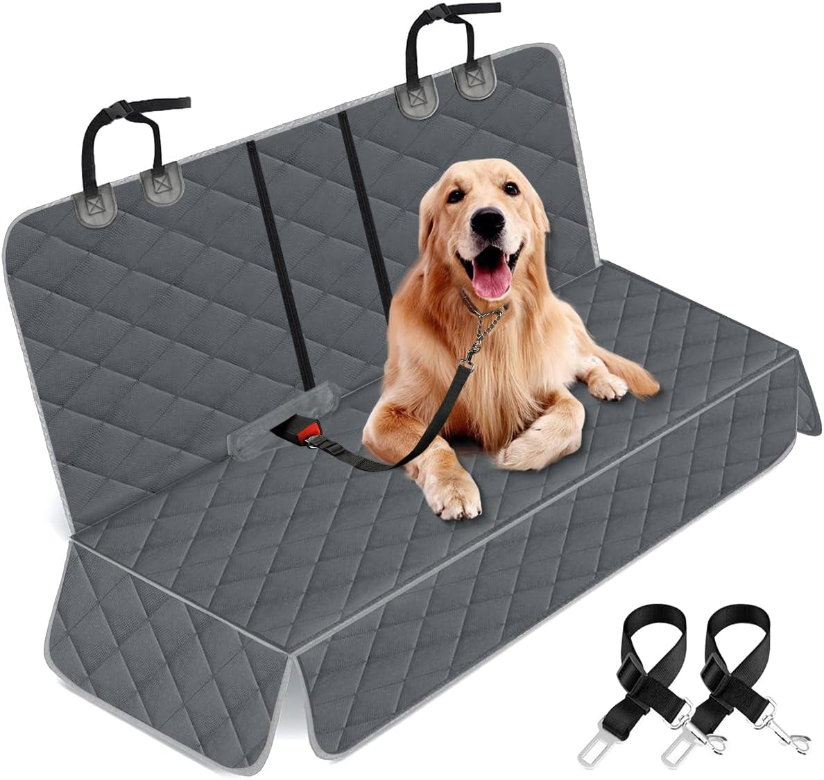 Waterproof Dog Car Seat Cover - Non-Slip Back Seat Protector for Cars, Trucks, and SUVs, Compatible with Middle Armrest - Black