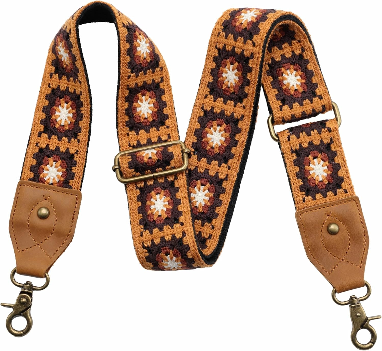 Purse Strap, 2" Crazy Horse Leather End Shoulder Strap Adjustable Replacement,Retro Jacquard Embroidery Multi-Pattern Crossbody Bag Straps for Handbag,Crossbody Bags(White Woven)
