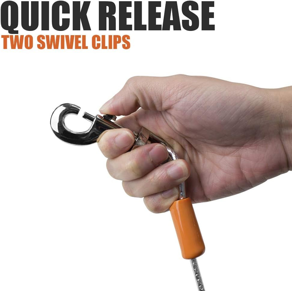 25-Foot Heavy-Duty Dog Tie-Out Cable for Dogs Up to 90 Pounds - Reflective, Rust-Resistant with Quick Release Swivel Clips & 360° Rotating Clasp - Tangle-Free Runner for Yard (Silver, Single)