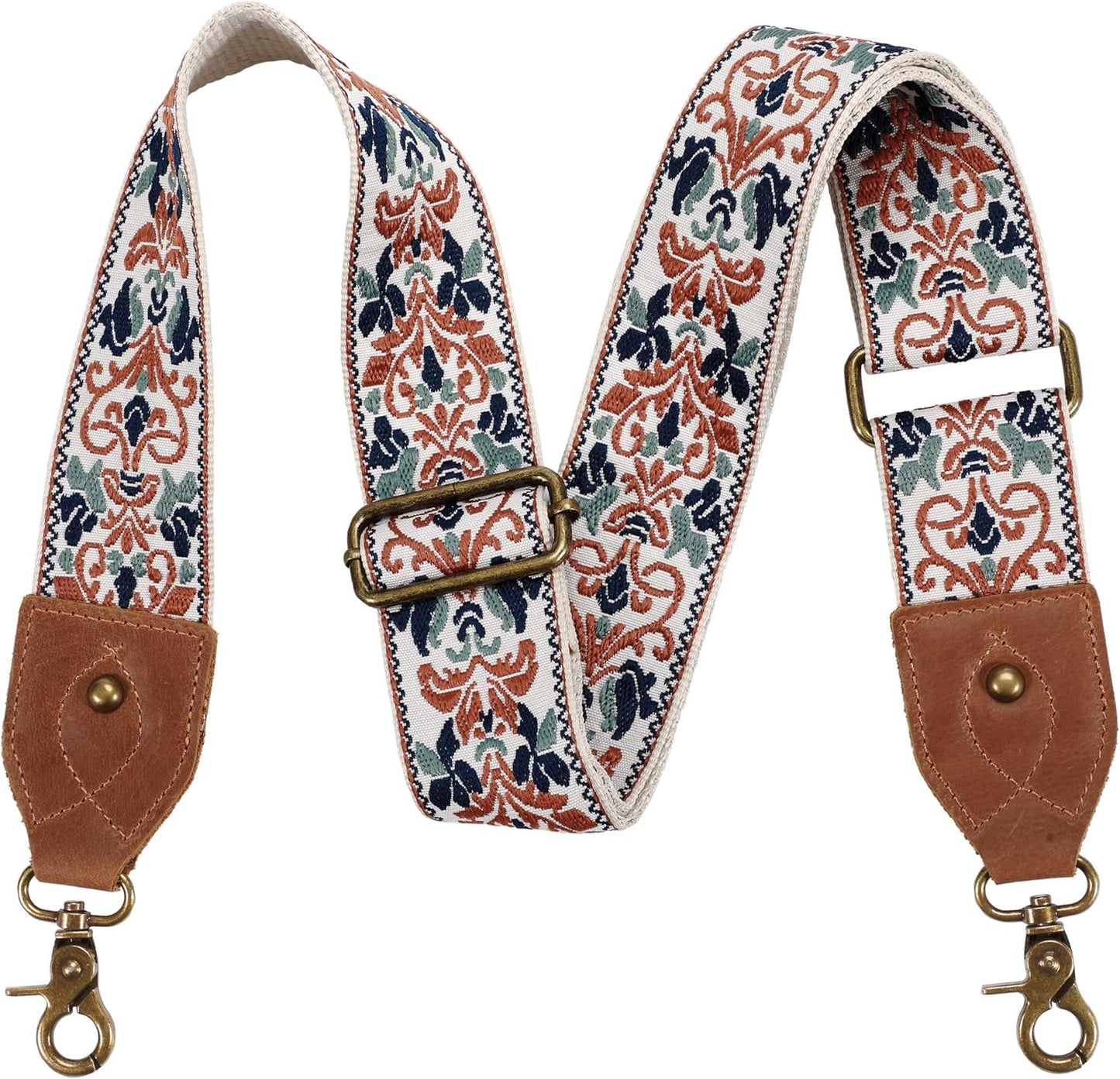 Purse Strap, 2" Crazy Horse Leather End Shoulder Strap Adjustable Replacement,Retro Jacquard Embroidery Multi-Pattern Crossbody Bag Straps for Handbag,Crossbody Bags(White Woven)