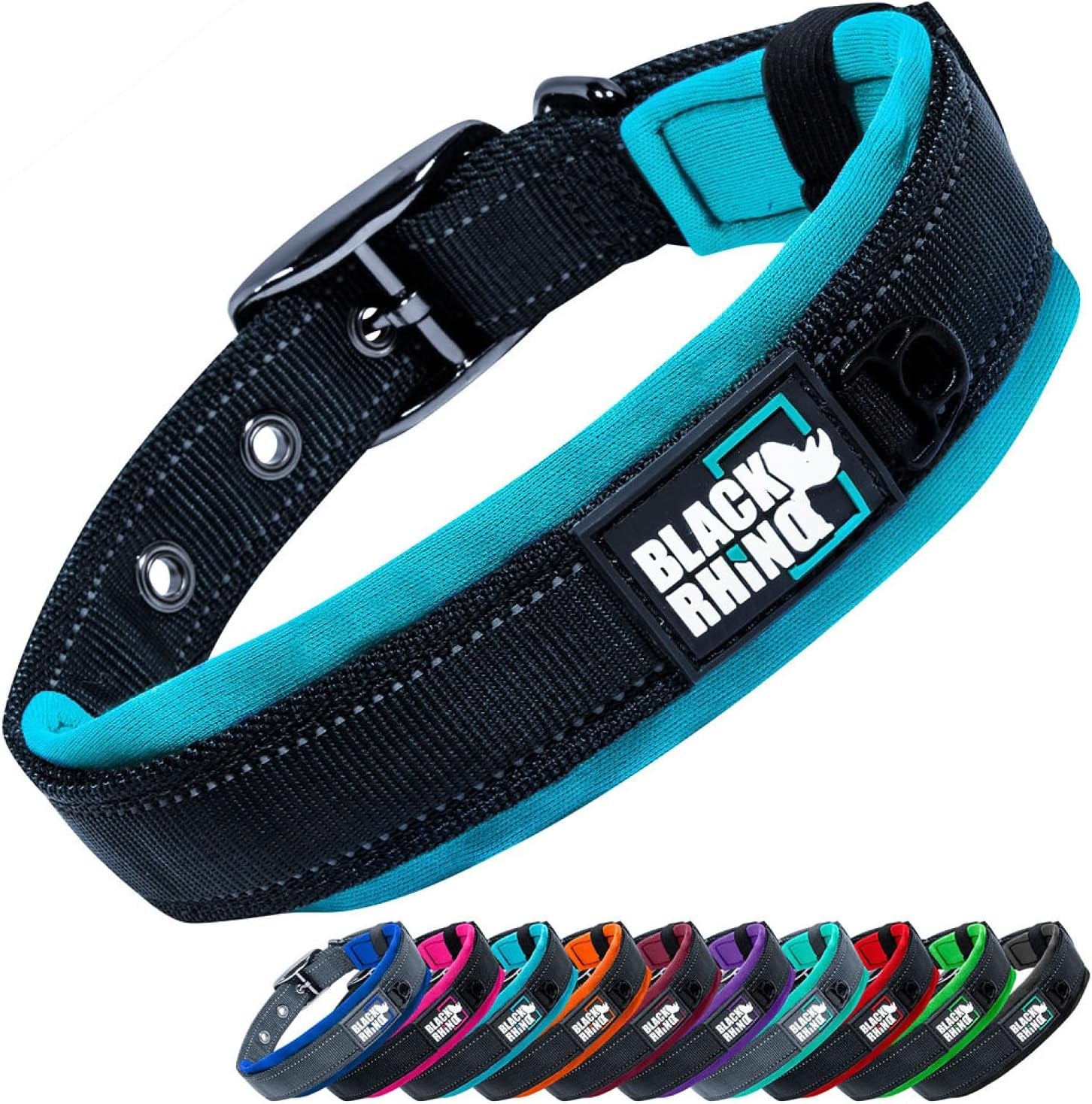 Medium Dog Collar - Adjustable Reflective Heavy-Duty Design with Ultra-Soft Neoprene Padding - Weatherproof and Durable - Perfect for Active Dogs - Aqua and Gray