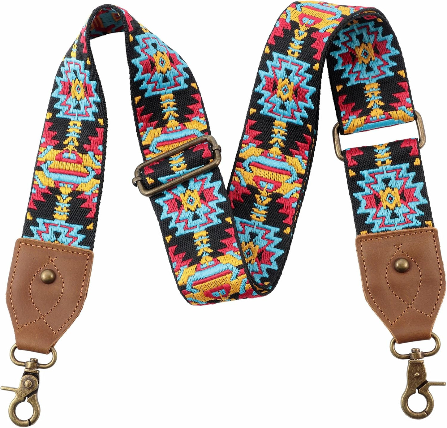 Purse Strap, 2" Crazy Horse Leather End Shoulder Strap Adjustable Replacement,Retro Jacquard Embroidery Multi-Pattern Crossbody Bag Straps for Handbag,Crossbody Bags(White Woven)