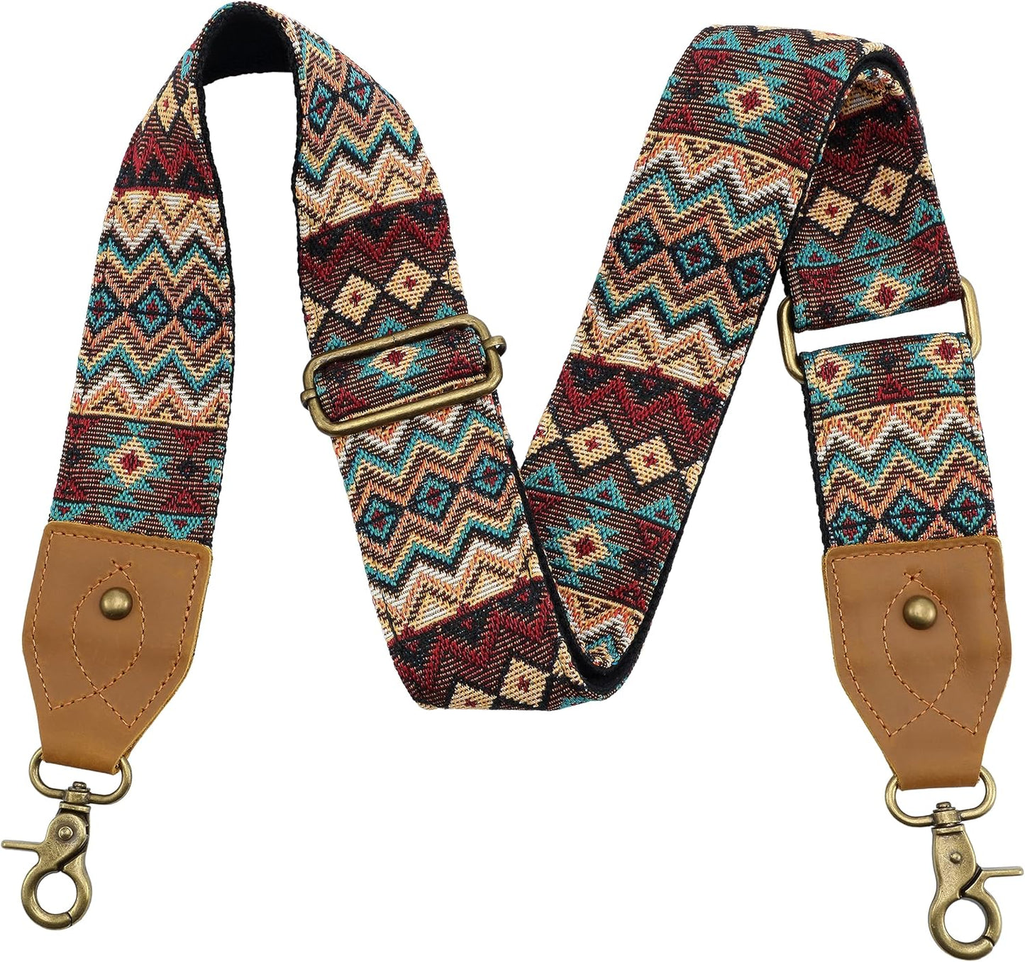 Purse Strap, 2" Crazy Horse Leather End Shoulder Strap Adjustable Replacement,Retro Jacquard Embroidery Multi-Pattern Crossbody Bag Straps for Handbag,Crossbody Bags(White Woven)
