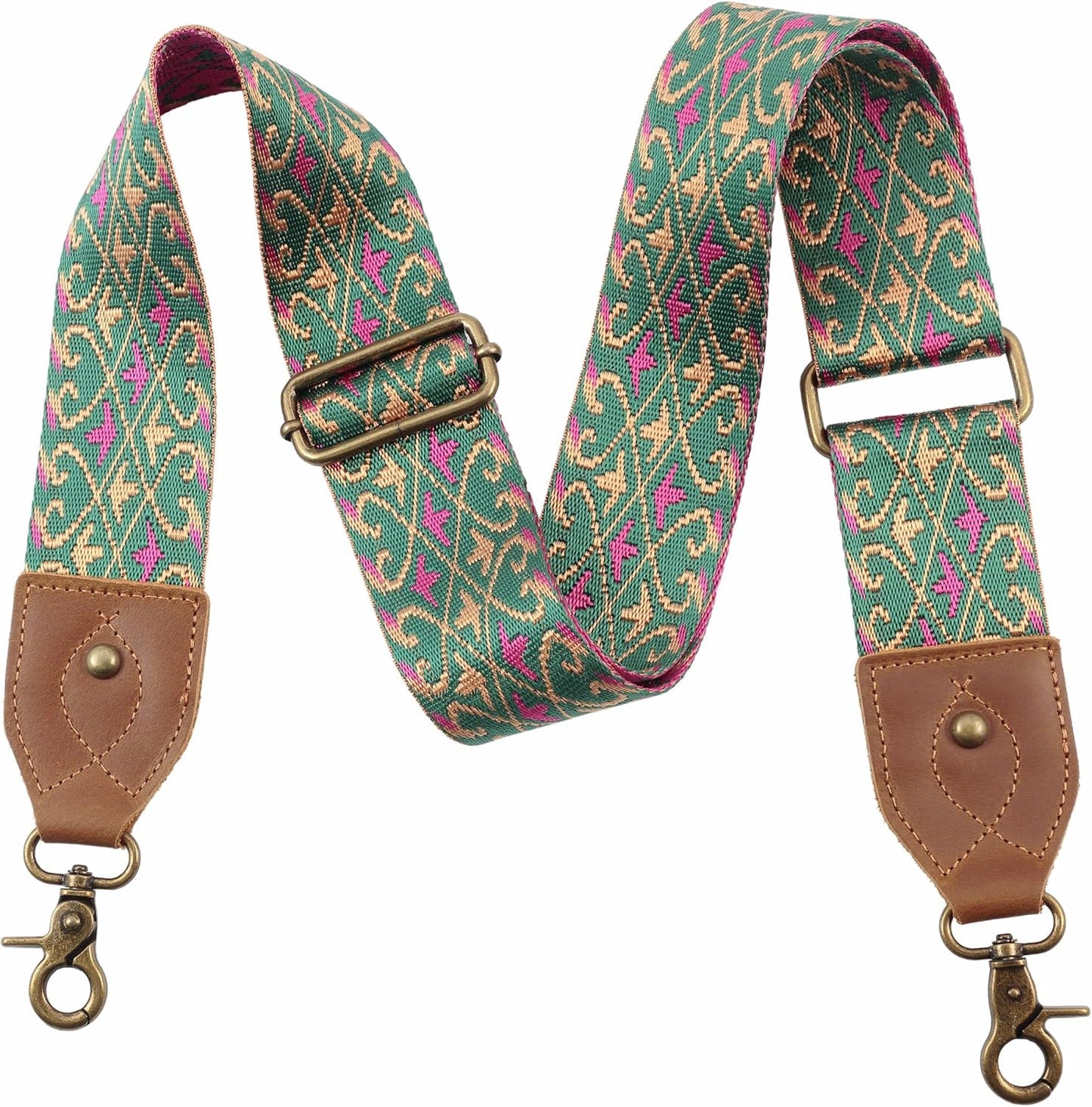Purse Strap, 2" Crazy Horse Leather End Shoulder Strap Adjustable Replacement,Retro Jacquard Embroidery Multi-Pattern Crossbody Bag Straps for Handbag,Crossbody Bags(White Woven)