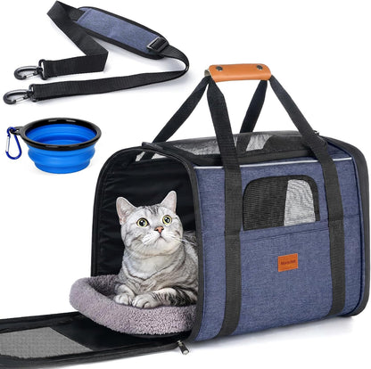 Cat Carrier - Cat Carrier Soft for Medium or Large Cats up to 20Lbs, with Dual-Sided Cushion, Secure Buckle and Foldable Bowl, Dog Carriers for Small Dogs - Pet Carrier (Dark Gray)
