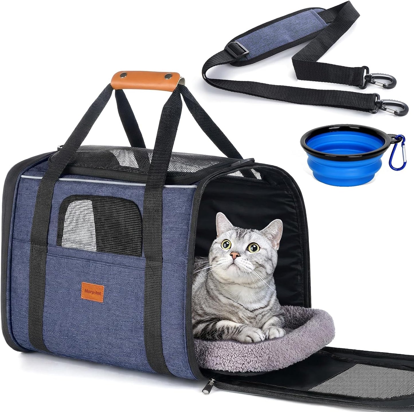 Cat Carrier - Cat Carrier Soft for Medium or Large Cats up to 20Lbs, with Dual-Sided Cushion, Secure Buckle and Foldable Bowl, Dog Carriers for Small Dogs - Pet Carrier (Dark Gray)