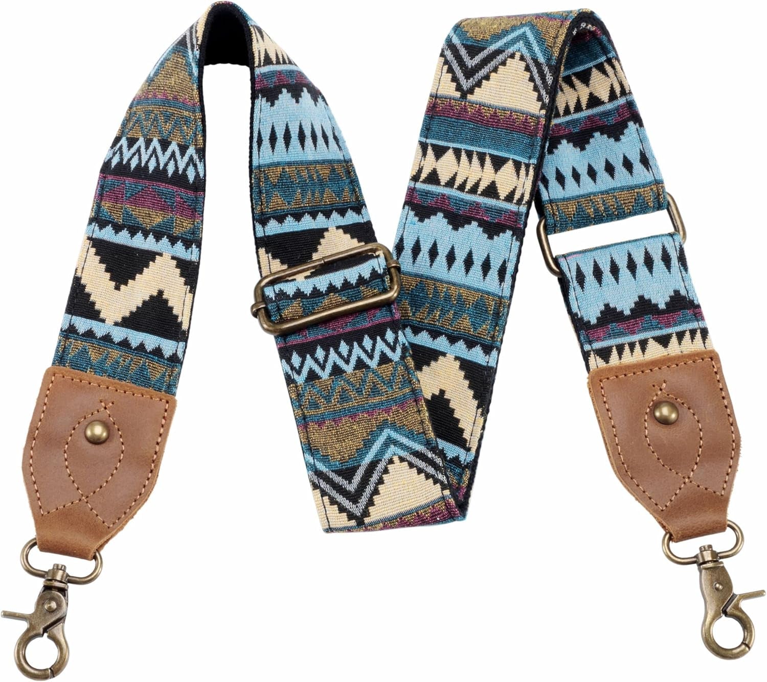 Purse Strap, 2" Crazy Horse Leather End Shoulder Strap Adjustable Replacement,Retro Jacquard Embroidery Multi-Pattern Crossbody Bag Straps for Handbag,Crossbody Bags(White Woven)