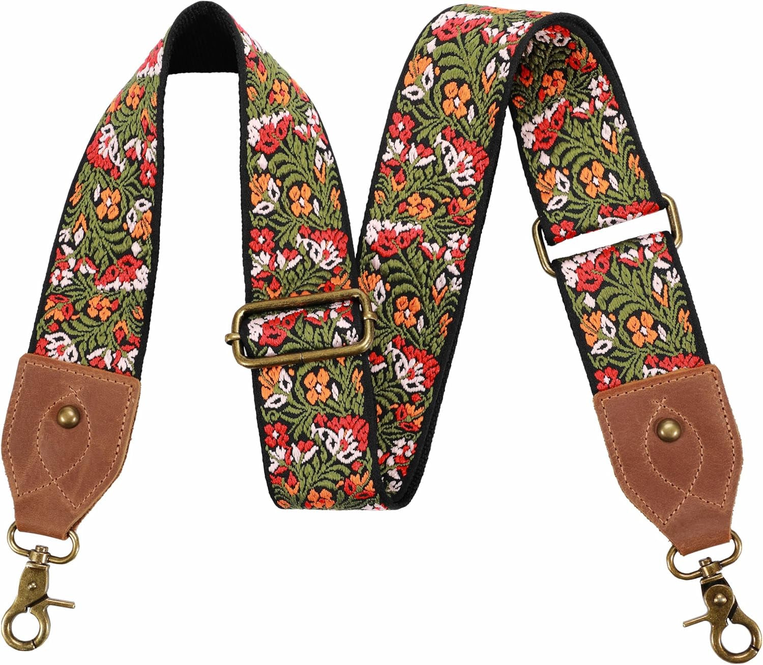 Purse Strap, 2" Crazy Horse Leather End Shoulder Strap Adjustable Replacement,Retro Jacquard Embroidery Multi-Pattern Crossbody Bag Straps for Handbag,Crossbody Bags(White Woven)