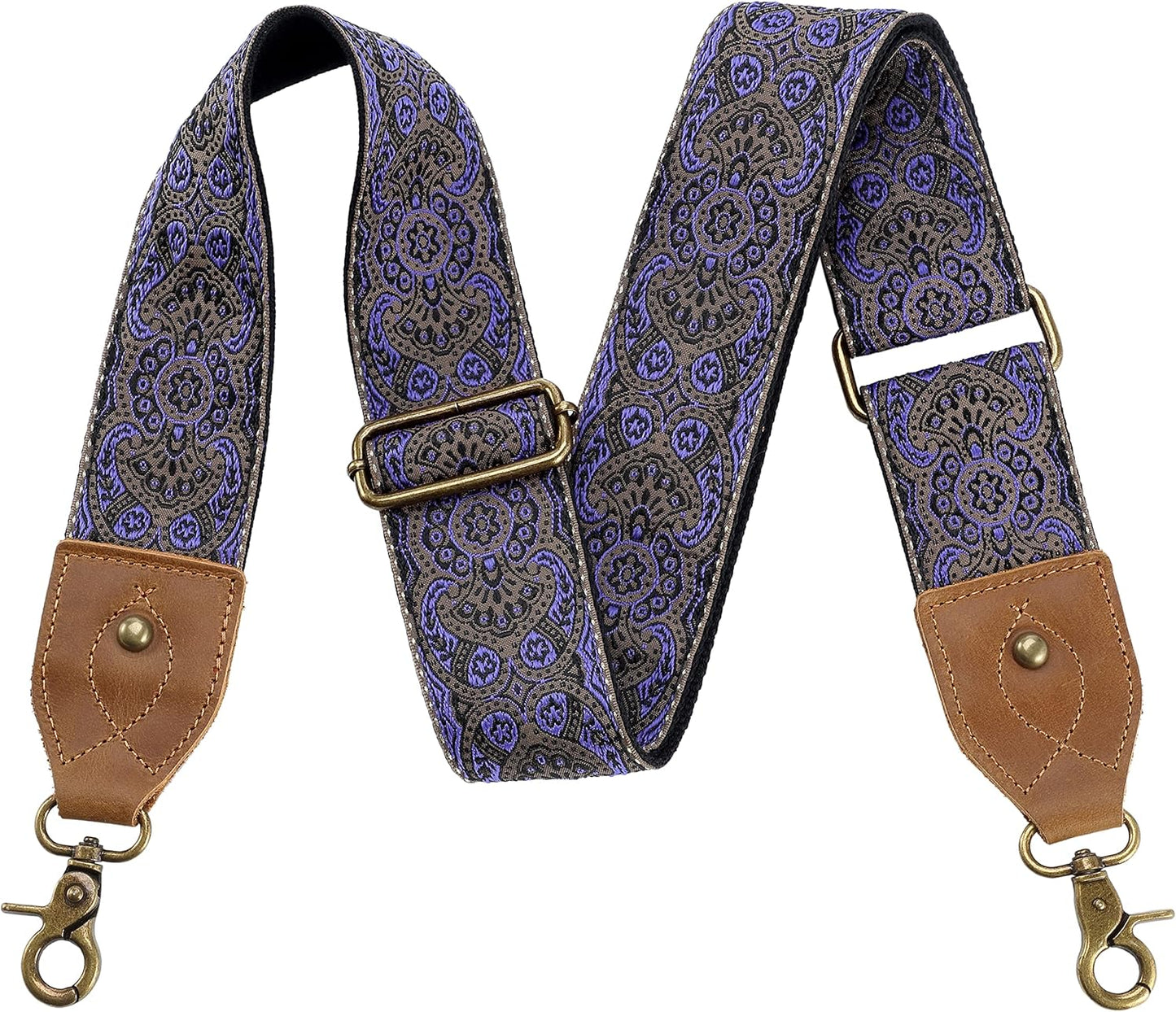 Purse Strap, 2" Crazy Horse Leather End Shoulder Strap Adjustable Replacement,Retro Jacquard Embroidery Multi-Pattern Crossbody Bag Straps for Handbag,Crossbody Bags(White Woven)